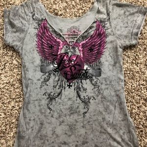 Cute pink, black, and grey Rebel Saints Tee Shirt